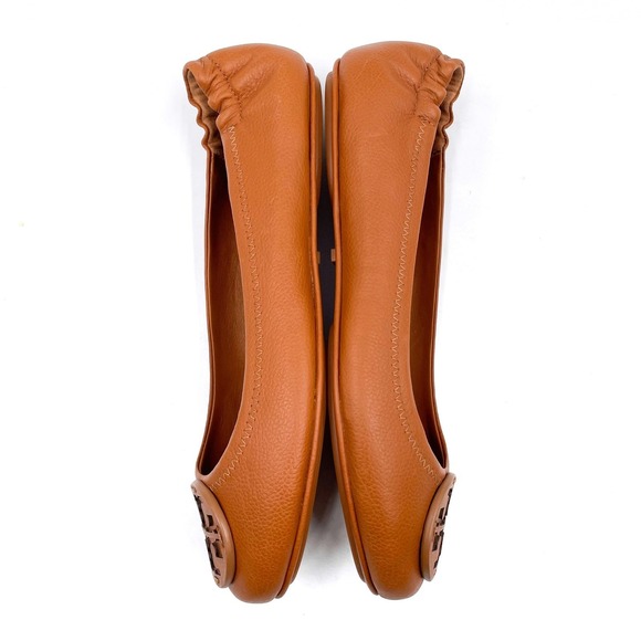 Tory Burch Minnie Travel Ballet Flats Tan Leather Round Toe Slip On Sz 6.5 - Picture 7 of 11